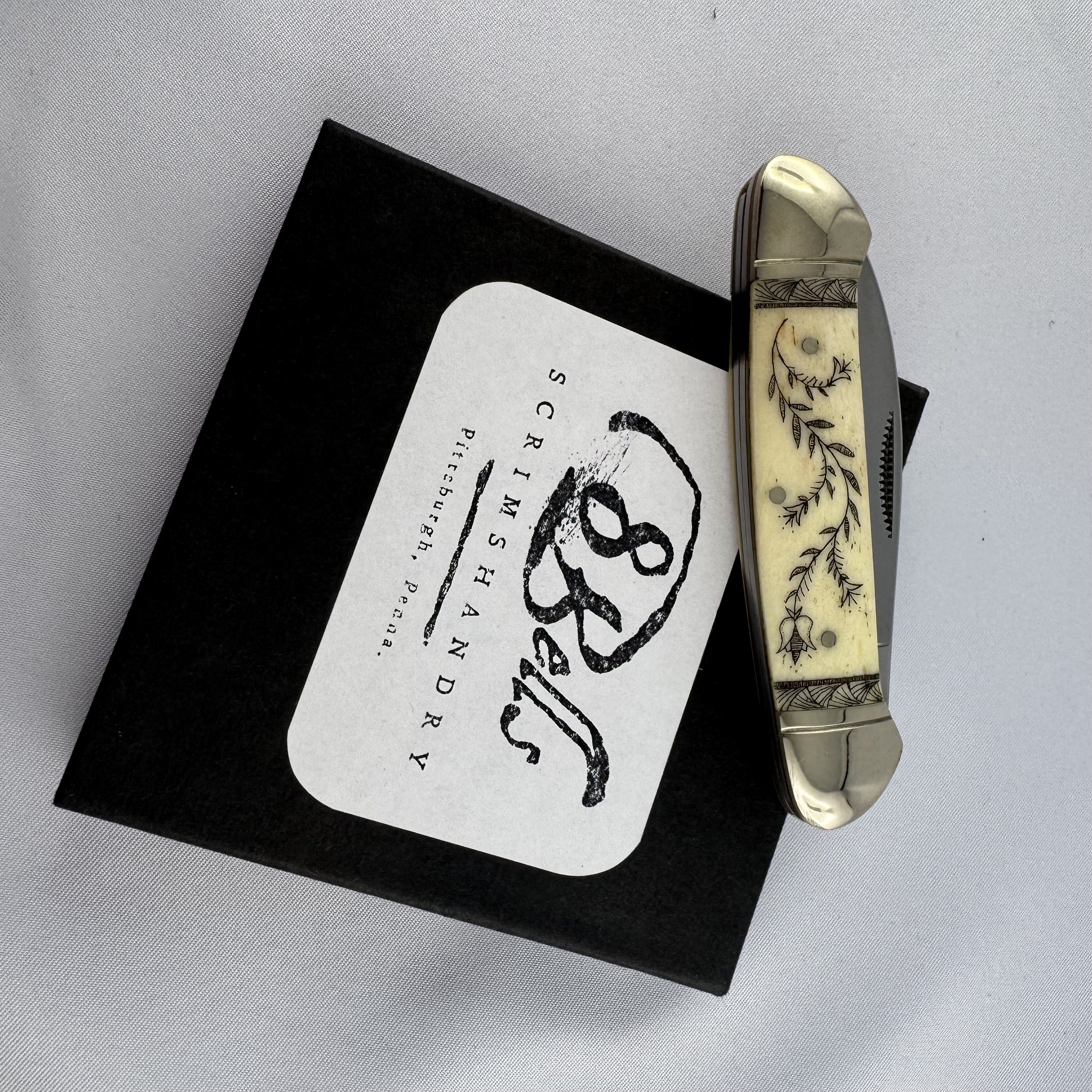 "Flowers & Skull" - RR Canoe with Scrimshaw engraving