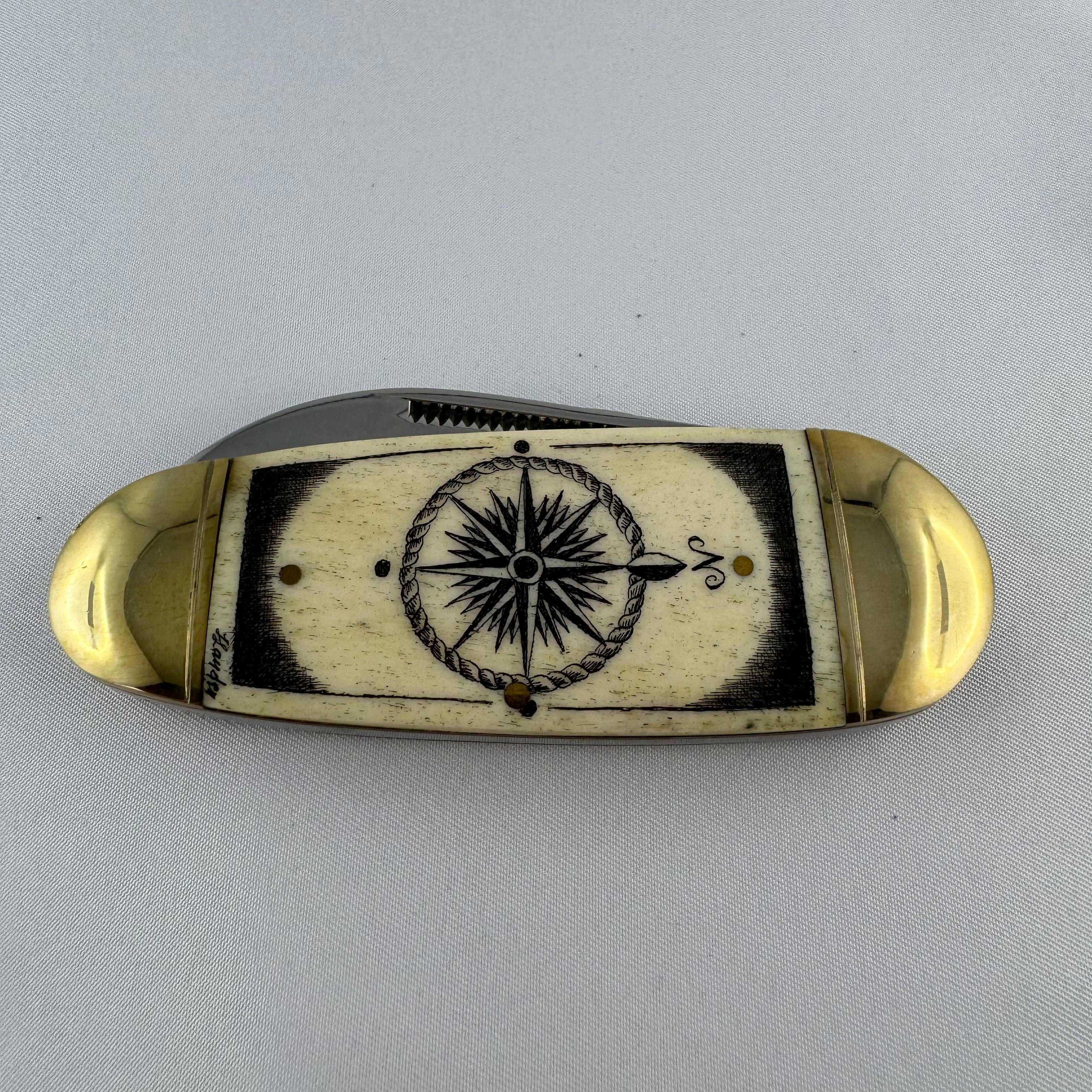 "Compass Rose" - RR Elephant Toe Nail with Scrimshaw Engraving 