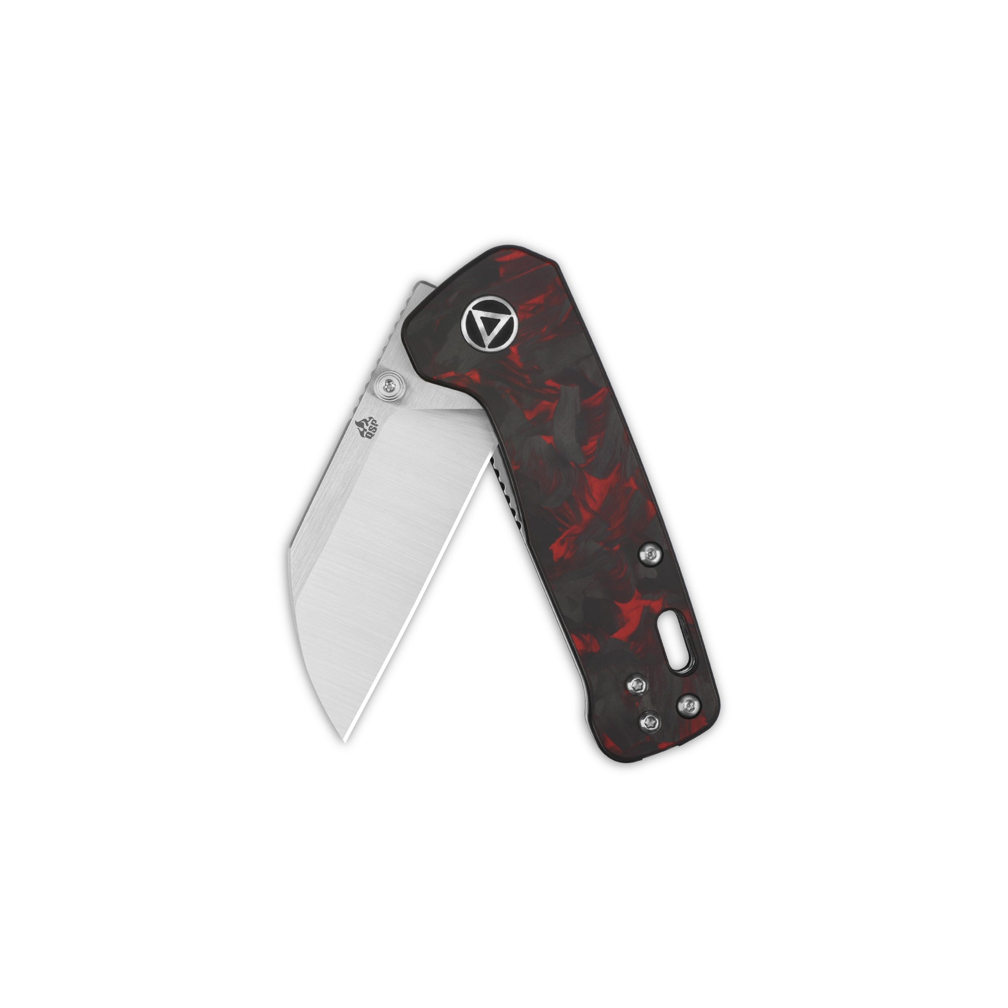 Penguin Mini - Red shredded CF overlay-QSP-OnlyKnives