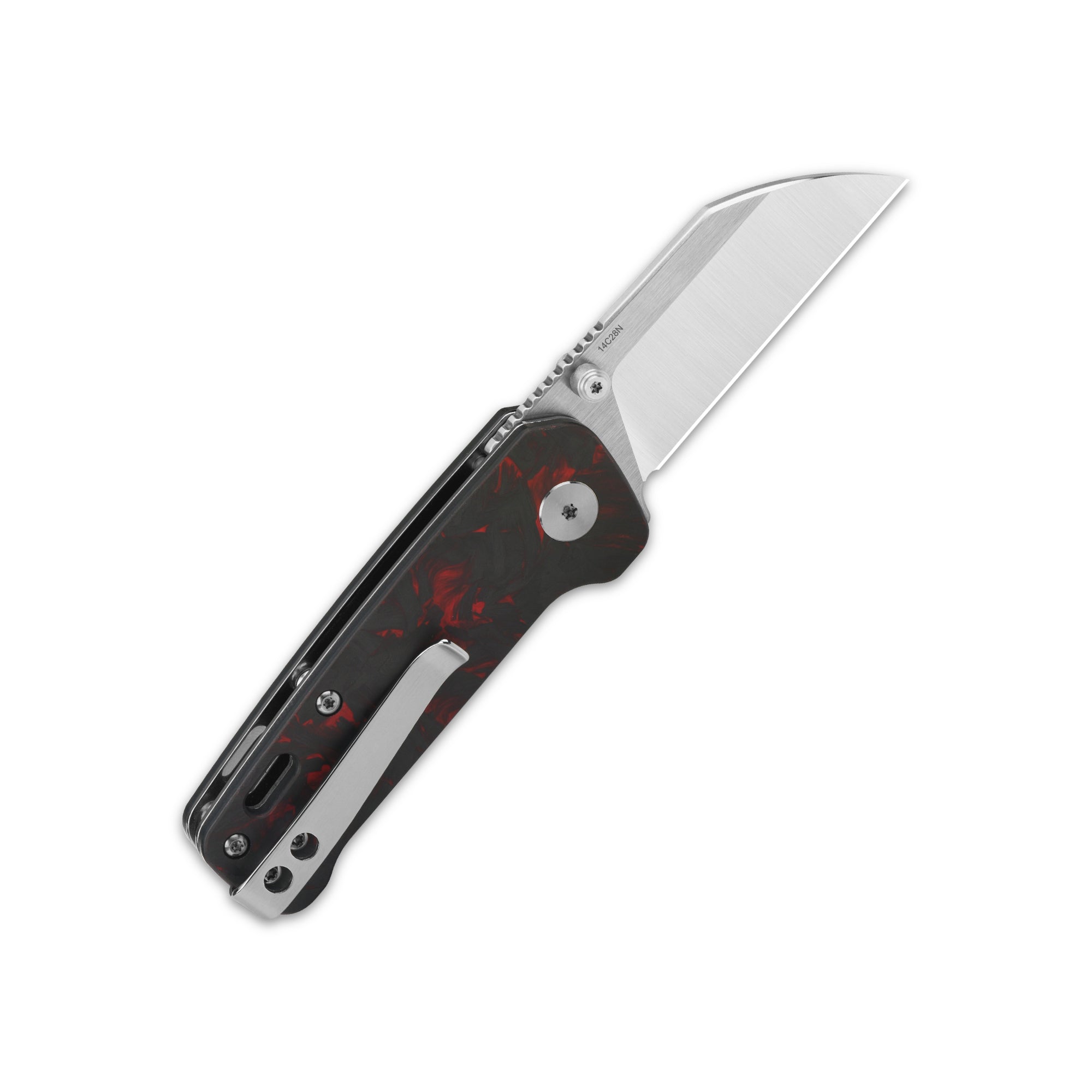 Penguin Mini - Red shredded CF overlay-QSP-OnlyKnives