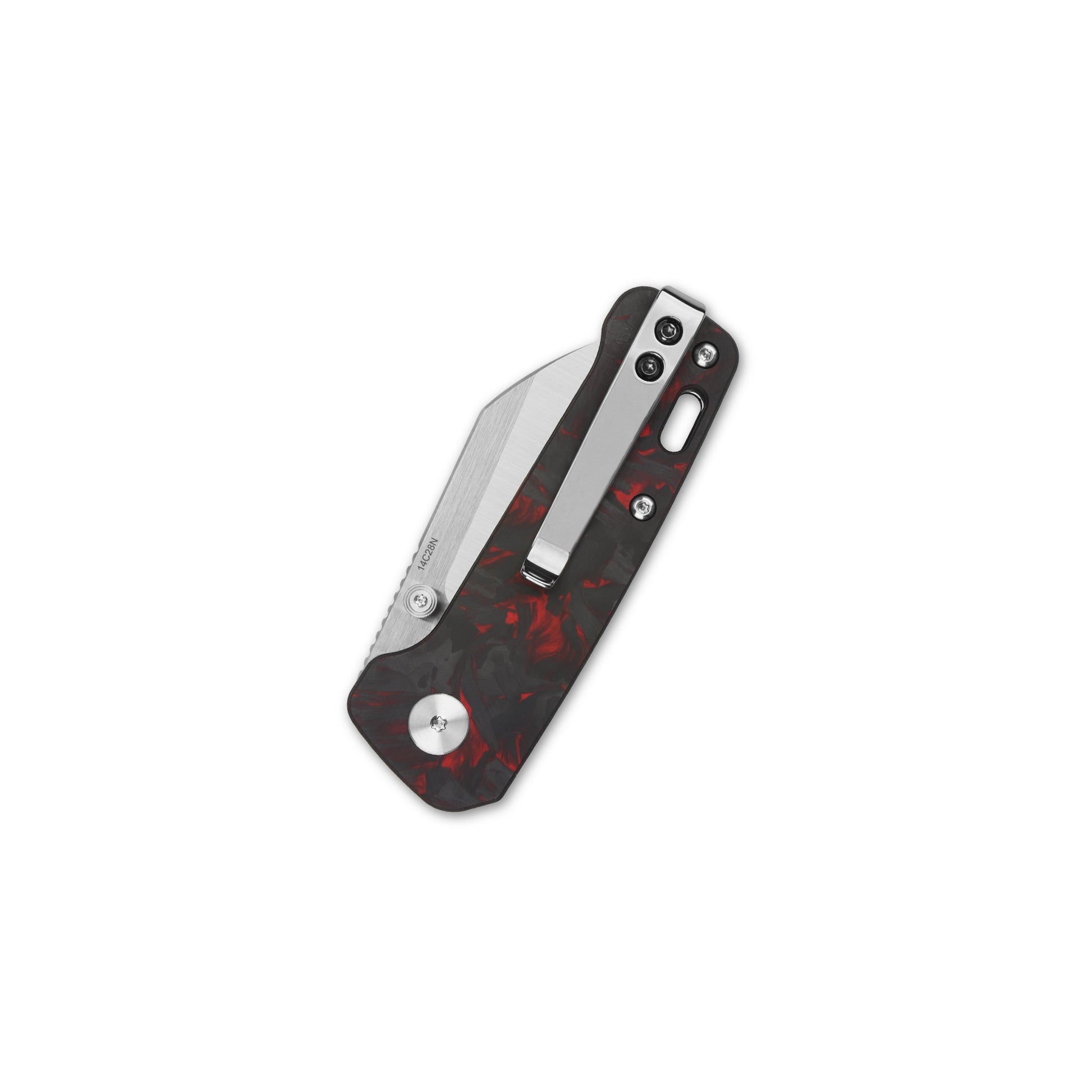 Penguin Mini - Red shredded CF overlay-QSP-OnlyKnives